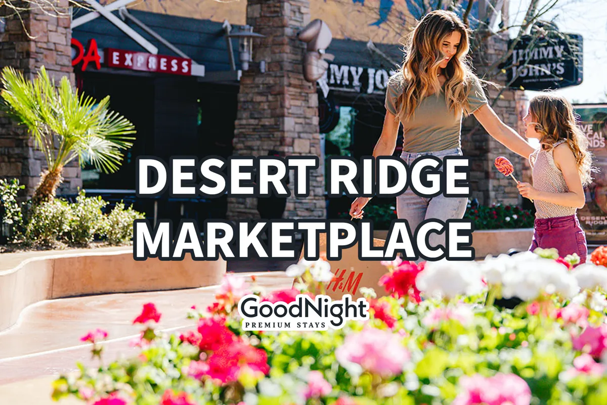 A lively street scene with people walking among flowers and storefronts, suggesting an inviting shopping and dining district. The atmosphere is joyful, with hints of boutique retail and outdoor enjoyment.